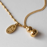 304 Stainless Steel 18K Gold Plated Chinoiserie Simple Style Plating Chinese Character Gourd Pendant Necklace main image 4