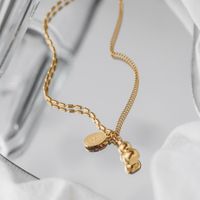 304 Stainless Steel 18K Gold Plated Chinoiserie Simple Style Plating Chinese Character Gourd Pendant Necklace main image 1