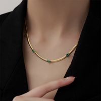 304 Stainless Steel 18K Gold Plated Simple Style Plating Inlay Square Artificial Rhinestones Necklace main image 3