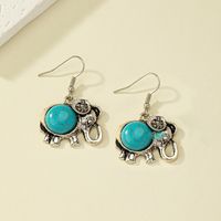 Casual Retro Elephant Alloy Plating Inlay Turquoise Rhinestones Women's Drop Earrings main image 5