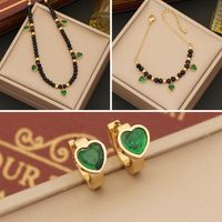 Stainless Steel 18K Gold Plated Elegant Retro Beaded Inlay Heart Shape Crystal Bracelets Earrings Necklace main image 7