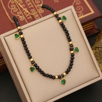 Stainless Steel 18K Gold Plated Elegant Retro Beaded Inlay Heart Shape Crystal Bracelets Earrings Necklace sku image 3