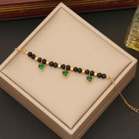 Stainless Steel 18K Gold Plated Elegant Retro Beaded Inlay Heart Shape Crystal Bracelets Earrings Necklace main image 3
