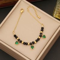 Stainless Steel 18K Gold Plated Elegant Retro Beaded Inlay Heart Shape Crystal Bracelets Earrings Necklace main image 4