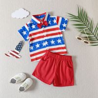 Independence Day Casual American Flag Printing Cotton Boys Clothing Sets main image 2