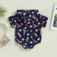 Independence Day Casual American Flag Printing Cotton Baby Rompers main image 5