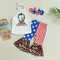 Independence Day Simple Style Portrait Printing Stripe Printing Cotton Girls Clothing Sets main image 1