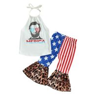 Independence Day Simple Style Portrait Printing Stripe Printing Cotton Girls Clothing Sets main image 4