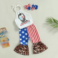 Independence Day Simple Style Portrait Printing Stripe Printing Cotton Girls Clothing Sets main image 5