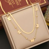 Stainless Steel 18K Gold Plated Artistic Plating Palm Eye Butterfly Layered Necklaces sku image 2