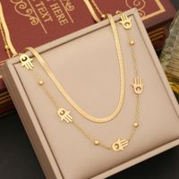 Stainless Steel 18K Gold Plated Artistic Plating Palm Eye Butterfly Layered Necklaces sku image 1