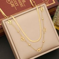 Stainless Steel 18K Gold Plated Artistic Plating Palm Eye Butterfly Layered Necklaces sku image 4