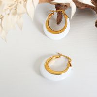 1 Paire Élégant Dame Forme En U Émail Acier Au Titane Des Boucles D'oreilles main image 2