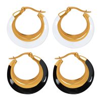 1 Pair Simple Style Color Block Plating Titanium Steel Hoop Earrings main image 5
