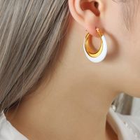 1 Pair Elegant Lady U Shape Enamel Titanium Steel Earrings main image 3