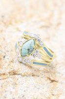 Vintage Style Round Marble Alloy Inlay Turquoise Rhinestones Women's Rings sku image 3