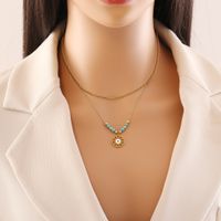 Stainless Steel 18K Gold Plated Bohemian Plating Inlay Eye Turquoise Layered Necklaces main image 2