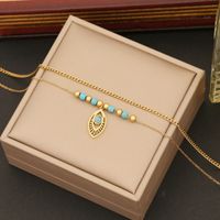 Stainless Steel 18K Gold Plated Bohemian Plating Inlay Eye Turquoise Layered Necklaces main image 5