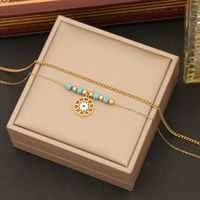 Stainless Steel 18K Gold Plated Bohemian Plating Inlay Eye Turquoise Layered Necklaces sku image 1