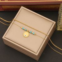 Stainless Steel 18K Gold Plated Bohemian Plating Inlay Eye Turquoise Layered Necklaces main image 4