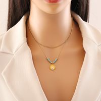 Stainless Steel 18K Gold Plated Bohemian Plating Inlay Eye Turquoise Layered Necklaces main image 6