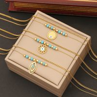 Stainless Steel 18K Gold Plated Bohemian Plating Inlay Eye Turquoise Layered Necklaces main image 1