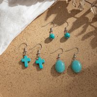 Simple Style Classic Style Commute Cross Round Turquoise Irregular Three-dimensional Women's Drop Earrings main image 4