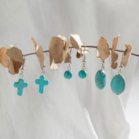 Simple Style Classic Style Commute Cross Round Turquoise Irregular Three-dimensional Women's Drop Earrings sku image 1