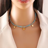 Stainless Steel Turquoise 18K Gold Plated Bohemian Beaded Star Eye Butterfly Pendant Necklace main image 6
