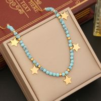 Stainless Steel Turquoise 18K Gold Plated Bohemian Beaded Star Eye Butterfly Pendant Necklace sku image 3