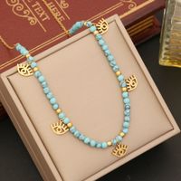 Stainless Steel Turquoise 18K Gold Plated Bohemian Beaded Star Eye Butterfly Pendant Necklace main image 1