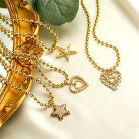Glänzend Pentagramm Herzform Kupfer Überzug Inlay Zirkon Vergoldet Halskette Mit Anhänger main image 1