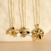Elegant Classic Style Insect Copper Enamel Plating Inlay Zircon 14k Gold Plated Necklace main image 1
