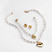 Stainless Steel Artificial Pearl 18K Gold Plated Elegant Beaded Heart Shape Bracelets Earrings Necklace main image 1