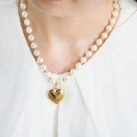 Stainless Steel Artificial Pearl 18K Gold Plated Elegant Beaded Heart Shape Bracelets Earrings Necklace main image 4