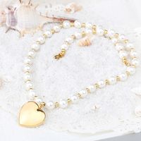 Stainless Steel Artificial Pearl 18K Gold Plated Elegant Beaded Heart Shape Bracelets Earrings Necklace main image 2