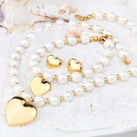 Rostfreier Stahl Künstliche Perle 18 Karat Vergoldet Elegant Perlen Herzform Armbänder Ohrringe Halskette main image 5