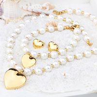 Stainless Steel Artificial Pearl 18K Gold Plated Elegant Beaded Heart Shape Bracelets Earrings Necklace main image 5