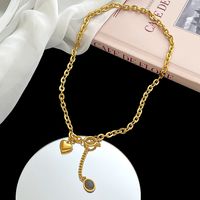 Modern Style Simple Style Oval Heart Shape Titanium Steel Toggle Plating 18k Gold Plated Pendant Necklace main image 3