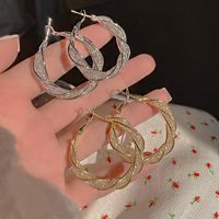 1 Pair Elegant Glam C Shape Three-dimensional Hollow Out Artificial Crystal Alloy Hoop Earrings main image 5