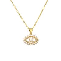 Modern Style Cross Letter Devil's Eye Copper Gold Plated Pearl Zircon Pendant Necklace In Bulk main image 3