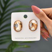 Vintage Style Simple Style Oval Copper Alloy Plating Inlay Glass Women's Ear Studs main image 3