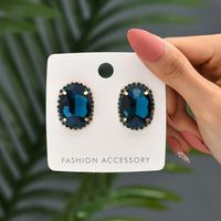 Vintage Style Simple Style Oval Copper Alloy Plating Inlay Glass Women's Ear Studs main image 4