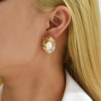 Vintage Style Simple Style Oval Copper Alloy Plating Inlay Glass Women's Ear Studs main image 9