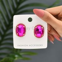 Vintage Style Simple Style Oval Copper Alloy Plating Inlay Glass Women's Ear Studs sku image 5