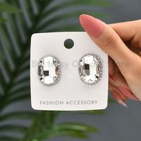 Vintage Style Simple Style Oval Copper Alloy Plating Inlay Glass Women's Ear Studs sku image 6