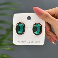 Vintage Style Simple Style Oval Copper Alloy Plating Inlay Glass Women's Ear Studs sku image 2