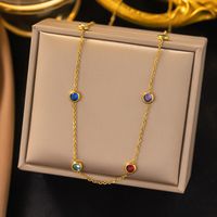 304 Stainless Steel 18K Gold Plated Original Design Plating Multicolor Artificial Rhinestones Necklace main image 1