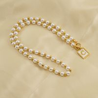 Stainless Steel 18K Gold Plated Elegant French Style Pearl Plating Inlay Letter Shell Pendant Necklace main image 4