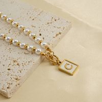 Stainless Steel 18K Gold Plated Elegant French Style Pearl Plating Inlay Letter Shell Pendant Necklace main image 1